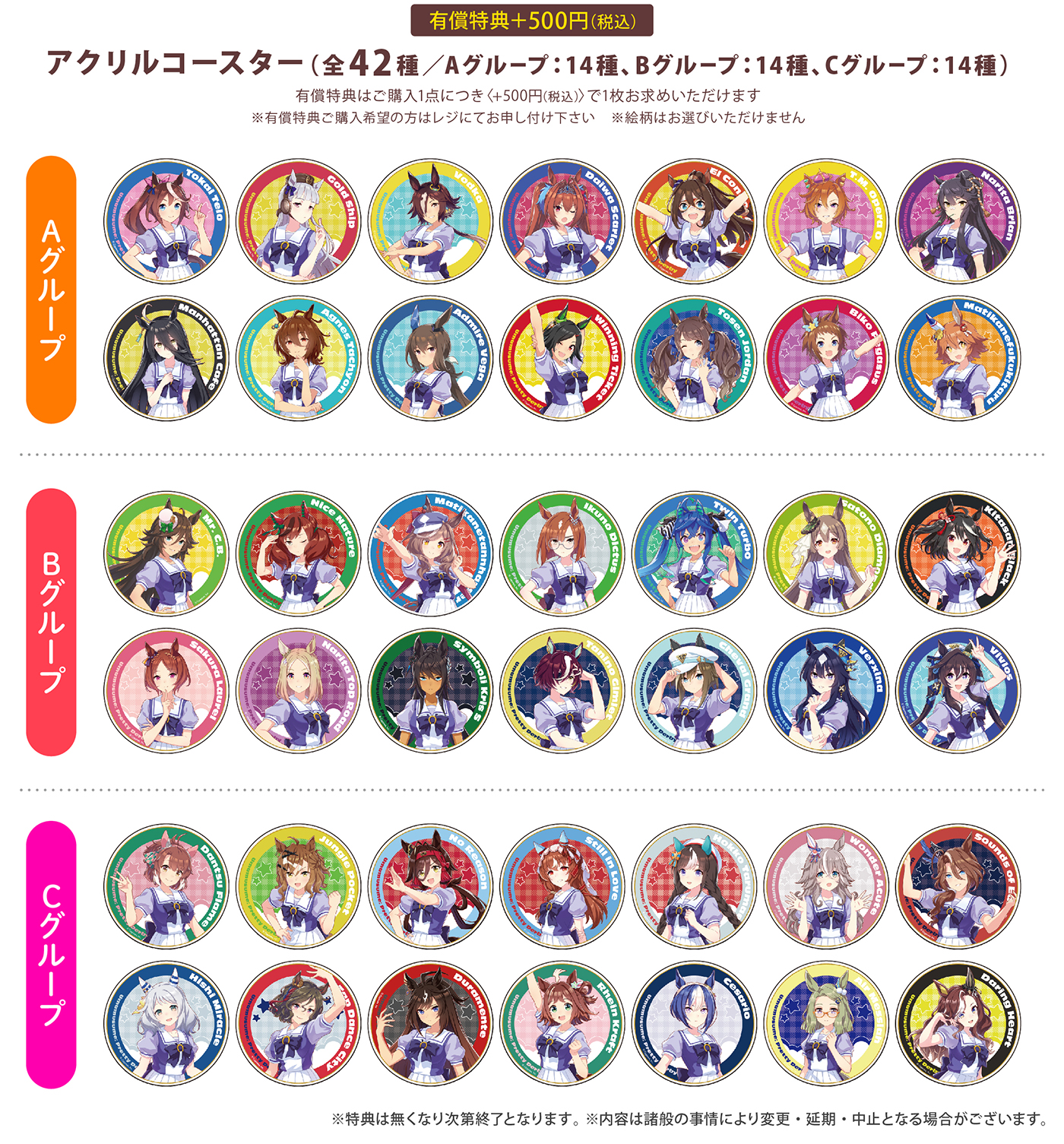 有償特典アクリルコースター全42種の公式一覧画像
