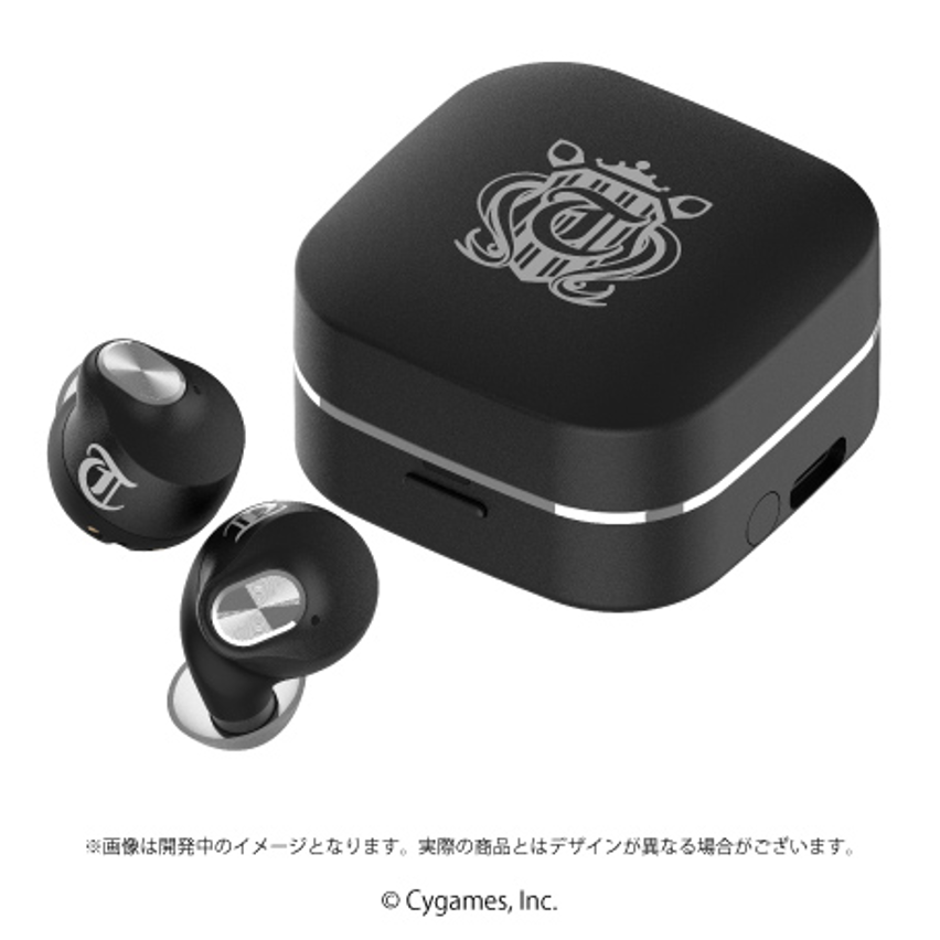 ウマ娘コラボ意匠のTE-Q3-UPD左右イヤホンと充電ケースのAVIOT公式商品画像