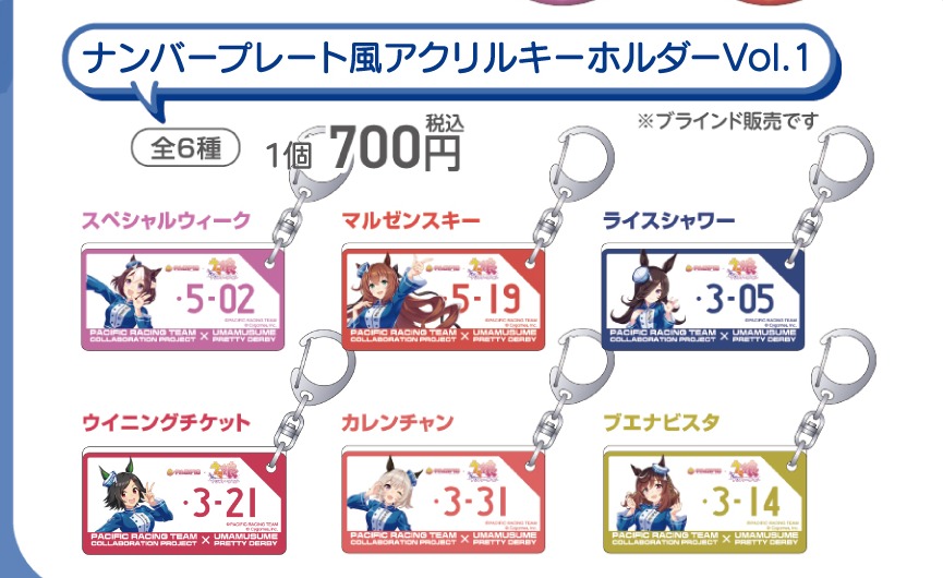 ナンバープレート風アクリルキーホルダーVol.1（PACIFIC公式商品画像からの切り出し）